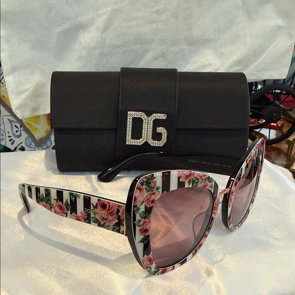 Dolce & Gabbana Black and Pink Floral Sunglasses